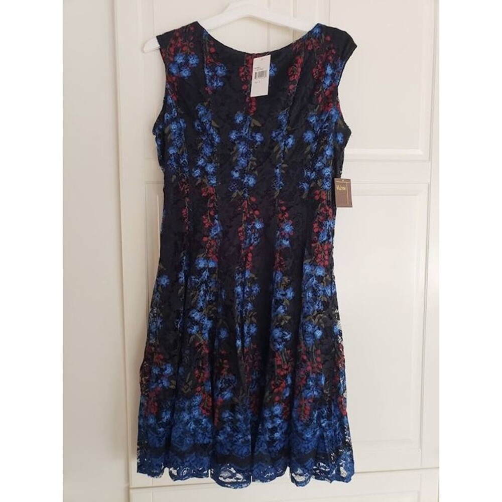 Melonie T Lace Sleeveless Fit & Flare Dress Black Blue Red- Size 12 - NEW
